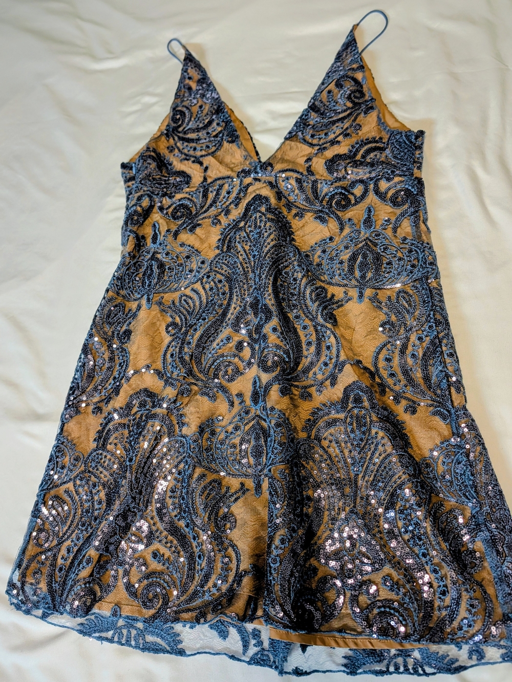 Free People Night Shimmers Mini Dress in Sundown Blue